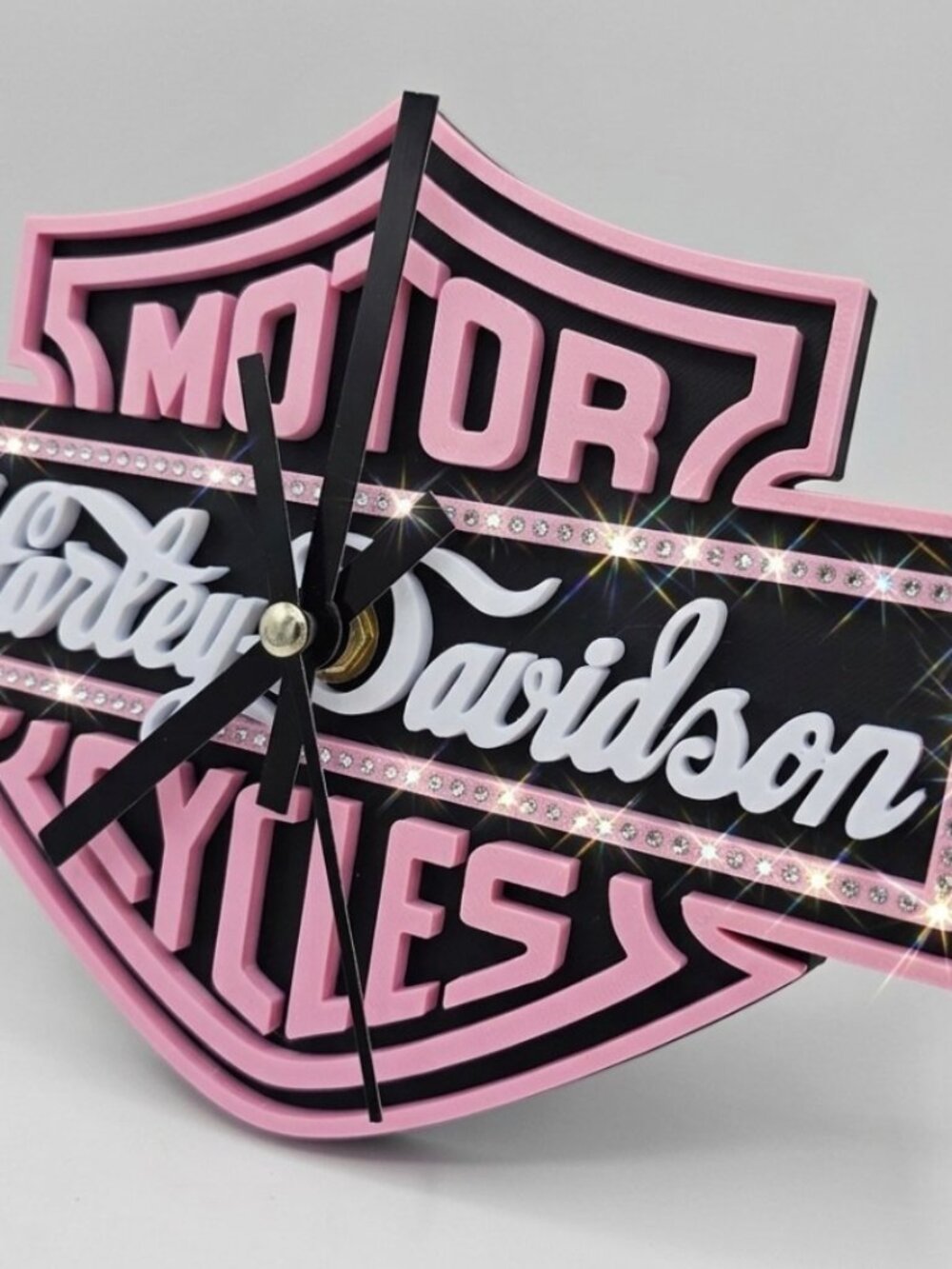 Custom Pink & Black Harley-Davidson Inspired Desk Clock Quartz Clock Clean Moder